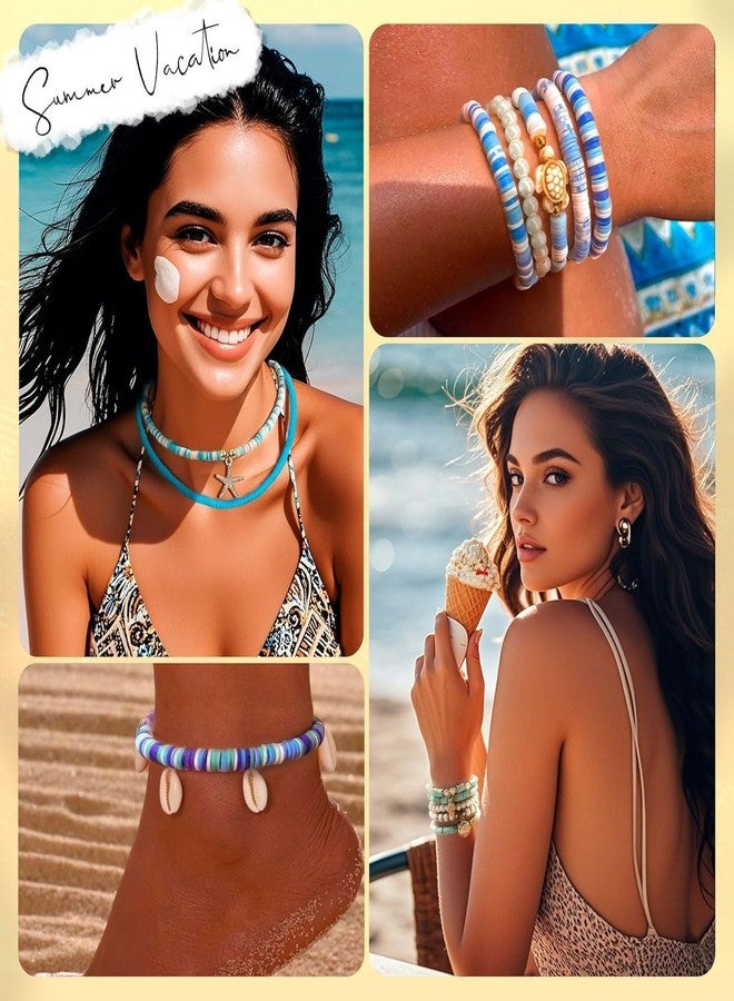 CARTSHOPPER Blue Ocean Clay Beads Bracelet Making kit with Golden Pearl Bead,Colorful Clay Beads with Charms, Spacer Beads | Strings for Diy Bracelets, Necklaces | Earrings - Perfect Craft Kit for Girls and Women - Image 2